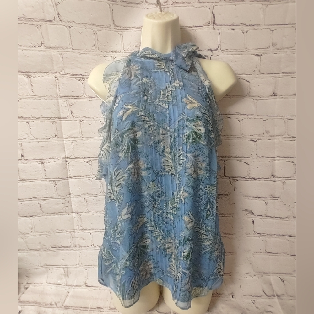 Veronica Beard Dali Floral Halter Blouse, Blue/Green, Size 8